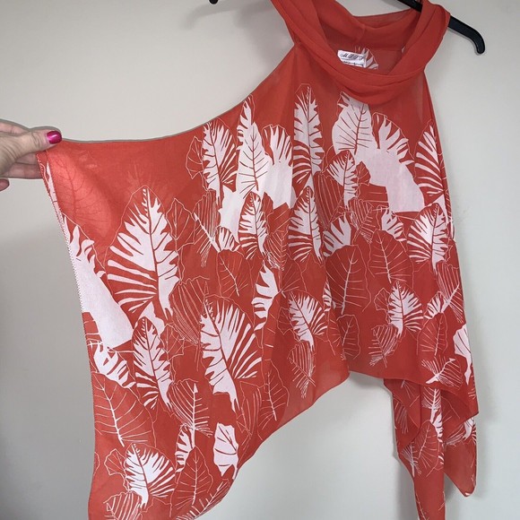 Max Studio Tropical Boho Orange Palm Tank Top Blouse Womens Sm Cami Spring Shirt - Picture 3 of 6